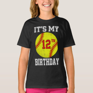Het is mijn 12e verjaardag Meisje Softbal 12 jaar T-shirt