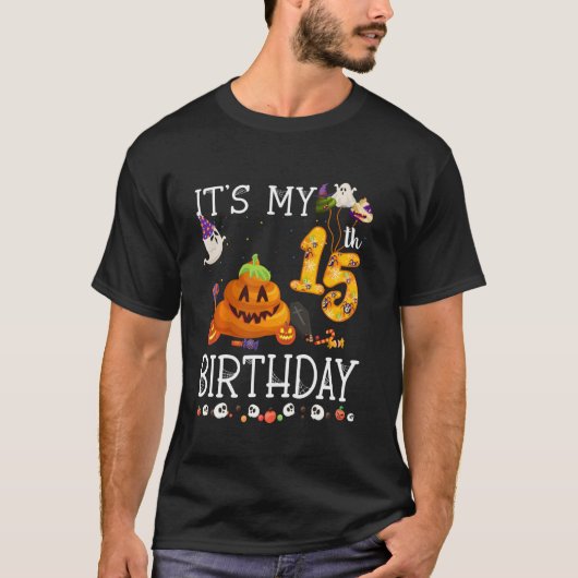 Het is mijn 15e verjaardag Poop Halloween Birthday T-shirt (Voorkant)