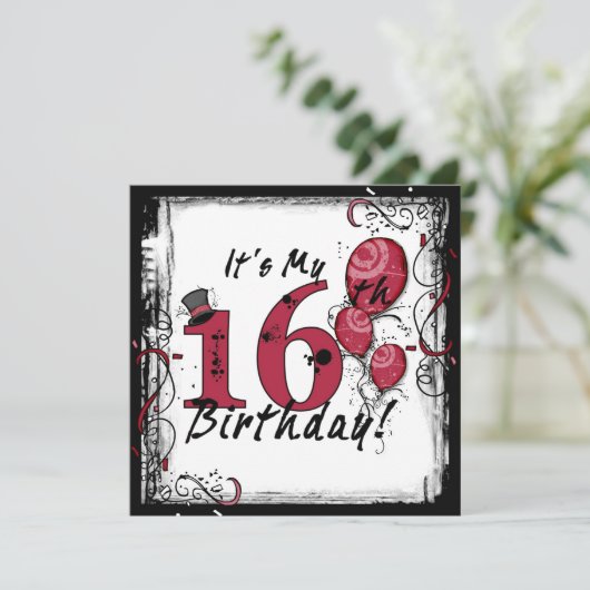 Het is mijn 16e verjaardag grunge uitnodigingen (Staand voorkant)