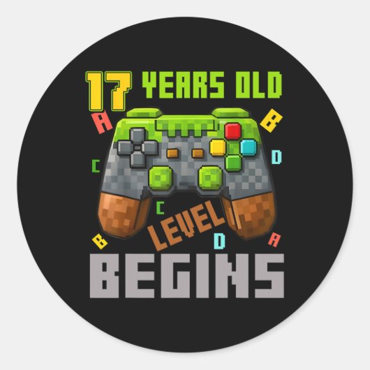 Het is mijn 17e verjaardag Pixel Gaming Controller Ronde Sticker (Voorkant)