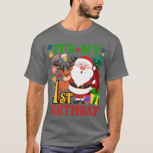 Het is mijn 1e verjaardag Kerstman kerstjongen T-shirt