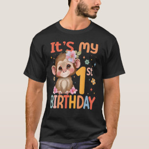 Het is mijn 1e Verjaardags Meisje Baby Apenbloem 1 T-shirt
