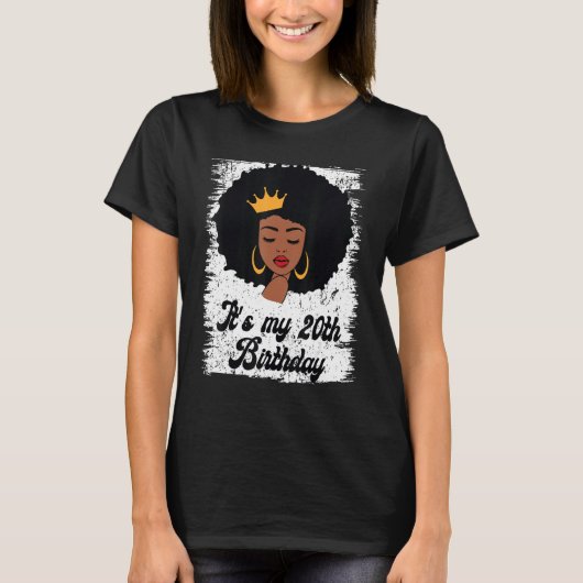 Het is mijn 20e verjaardag zwarte Afro koningin Bi T-shirt (Voorkant)