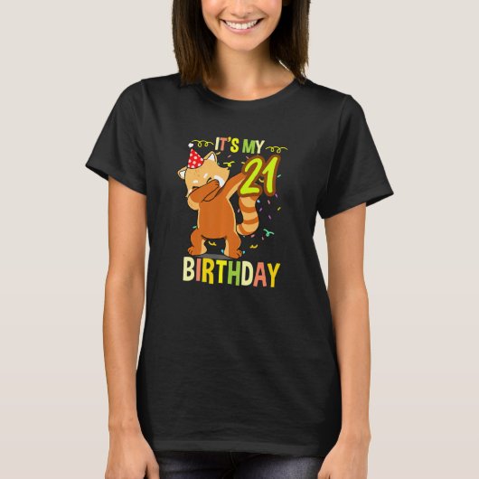 Het is mijn 21ste verjaardag Dabbing Red Panda T-shirt (Voorkant)