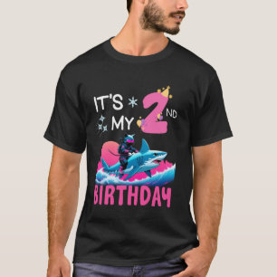 Het is mijn 2de verjaardag Ninja Kat Riding Haai T T-shirt