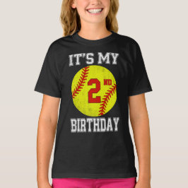 Het is mijn 2e verjaardag Meisje Softbal 2 jaar ou T-shirt