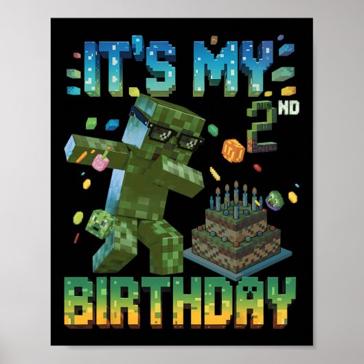 Het is mijn 2e verjaardagscadeau Pixel Gamer Jonge Poster (Voorkant)