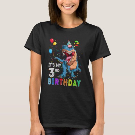 Het is mijn 3e verjaardag Happy 3 jaar Dinosaur Re T-shirt (Voorkant)