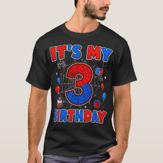 Het is mijn 3e verjaardag Jongen Spinnenweb Thema T-shirt