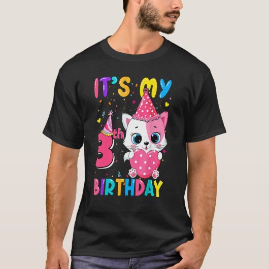 Het is mijn 3e verjaardag meisje kat verjaardag 3  t-shirt (Voorkant)