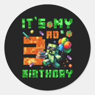 Het is mijn 3e verjaardag Pixel Nummer Videospel G Ronde Sticker