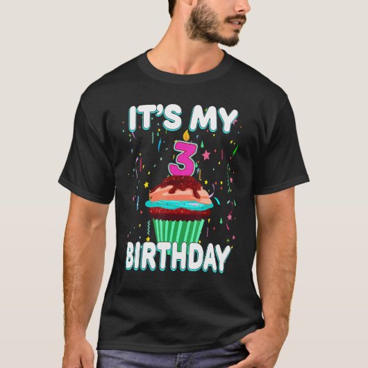 Het is mijn 3e verjaardag Sweet Cupcake 3 jaar oud T-shirt (Voorkant)