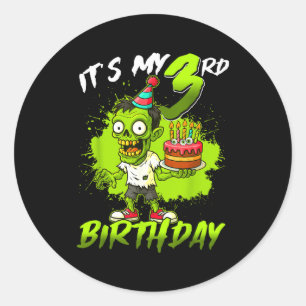 Het is mijn 3e verjaardag Zombie 3 jaar oud Gelukk Ronde Sticker