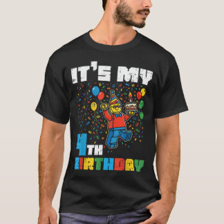 Het is mijn 4e verjaardag Blokken Man Bakstenen 4 T-shirt