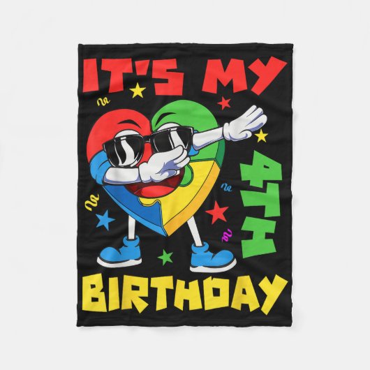 Het is mijn 4e verjaardag dabbing puzzelstukjes au fleece deken (Voorkant)