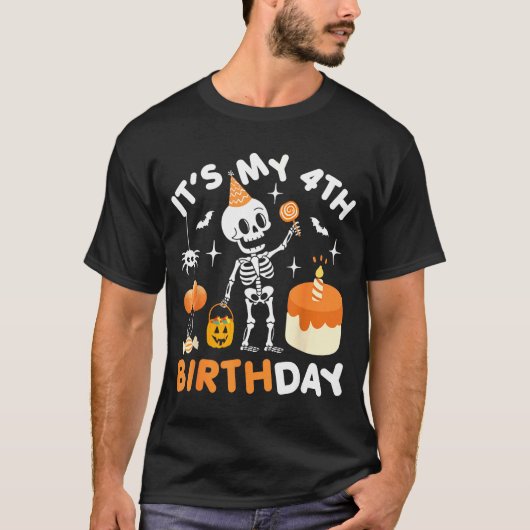 Het is mijn 4e verjaardag-grappige Halloween Skele T-shirt (Voorkant)