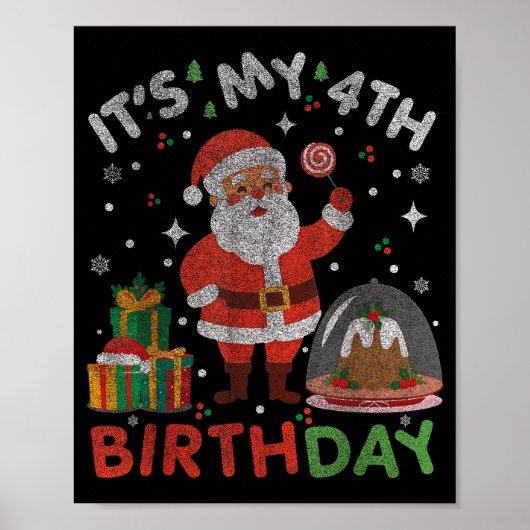 Het is mijn 4e verjaardag-grappige Kerstman Santa  Poster (Voorkant)
