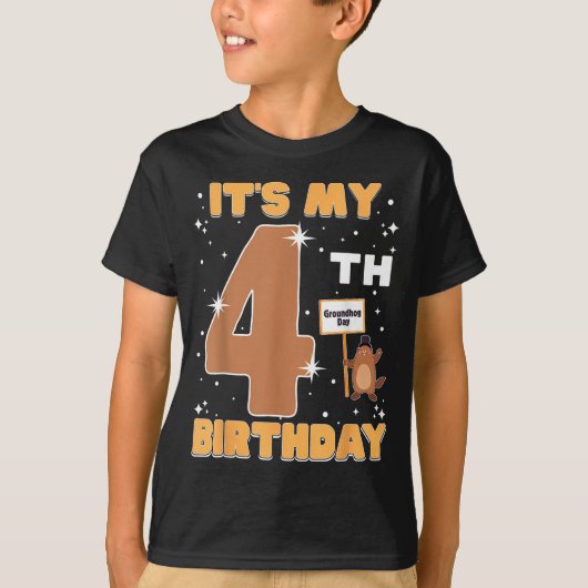 Het is mijn 4e verjaardag Groundhog Day 4 jaar oud T-shirt (Voorkant)