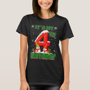 Het is mijn 4e verjaardag Kerstman Sneeuwman 4 jaa T-shirt