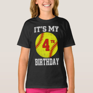 Het is mijn 4e verjaardag Meisje Softbal 4 jaar ou T-shirt