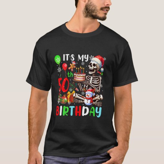 Het is mijn 50ste verjaardag Kerstman Skeleton Fun T-shirt (Voorkant)