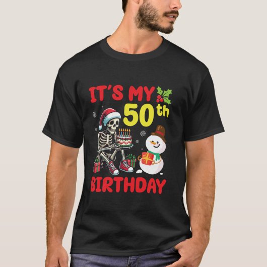 Het is mijn 50ste verjaardag Skeleton Snowman Merr T-shirt (Voorkant)