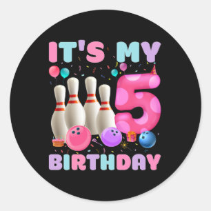 Het is mijn 5-jarige bowling 5e verjaardagsfeestje ronde sticker