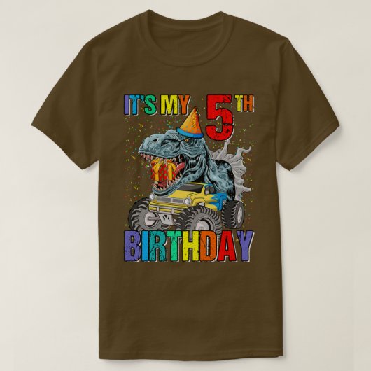 Het is mijn 5e geboortedag-monster Truck Dinosaur  T-shirt (Design voorkant)