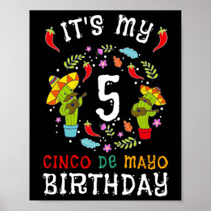 Het is mijn 5e verjaardag Cinco de Mayo Snor Kinde Poster