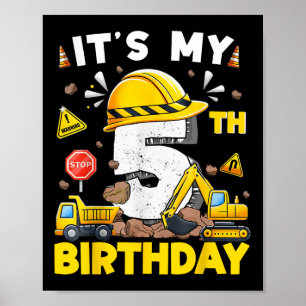 Het is mijn 5e verjaardag jongen bouw graafmachine poster