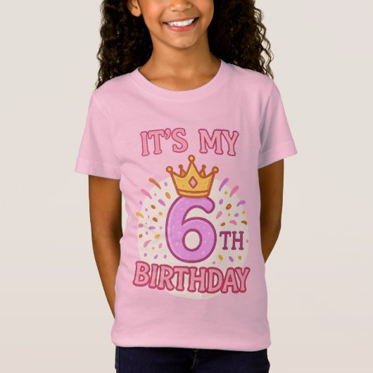 Het is mijn 6e verjaardag Crown Princess Pink Desi T-shirt (Voorkant)