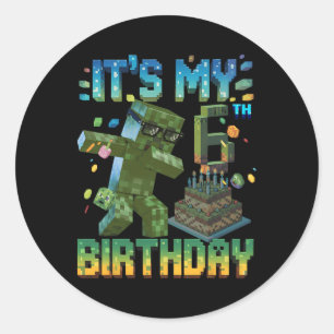 Het is mijn 6e verjaardag Gamer Pixel Nummer Verja Ronde Sticker