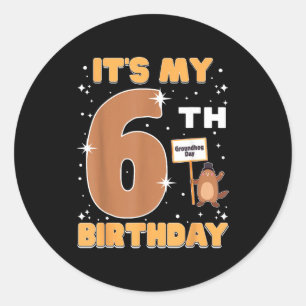 Het is mijn 6e verjaardag Groundhog Day 6 jaar oud Ronde Sticker
