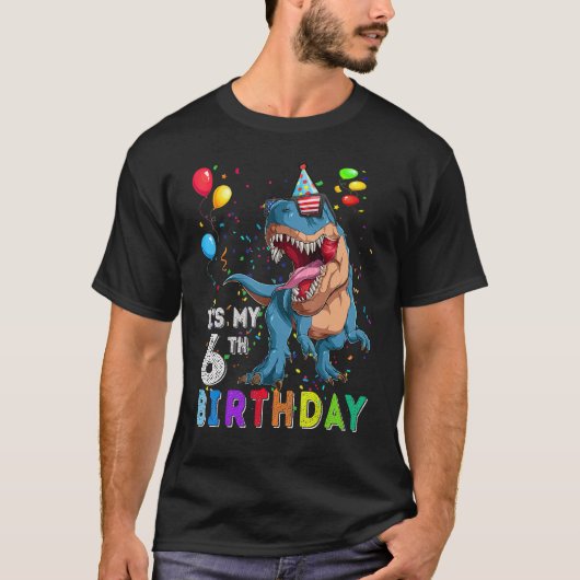 Het is mijn 6e verjaardag Happy 6 jaar dinosaurus  T-shirt (Voorkant)