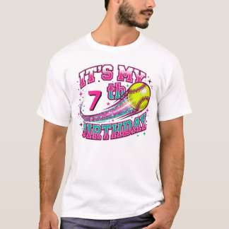 "Het is mijn 7e verjaardag" Softbal Grafische T-Sh T-shirt