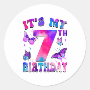 Het is mijn 7e verjaardag Vlinderthema 7 jaar oud  Ronde Sticker