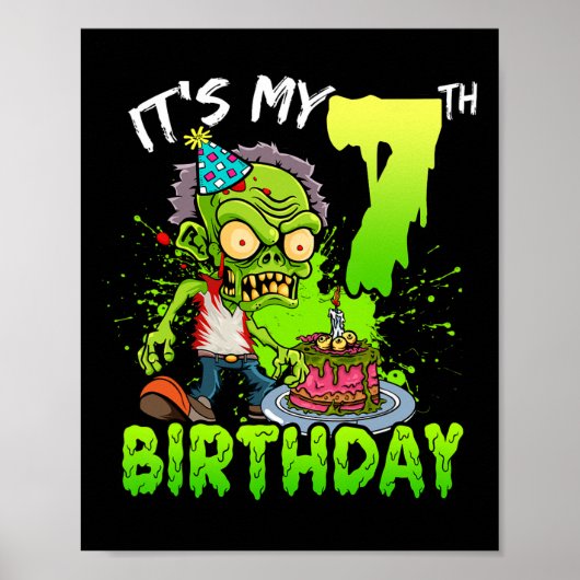 Het is mijn 7e verjaardag Zombie Lover 7 Year Old  Poster (Voorkant)