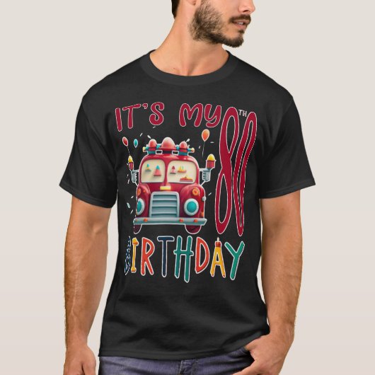 Het is mijn 80ste verjaardag jongen brandweerauto  t-shirt (Voorkant)