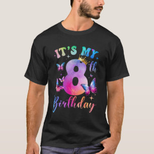 Het is mijn 8e verjaardag meisjes vlinder themafee t-shirt