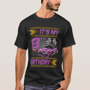 Het is mijn 8e verjaardag raceauto feest outfit 8  t-shirt