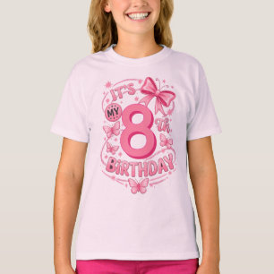 Het is mijn 8e verjaardag Roze Strik Meisje Feestj T-shirt