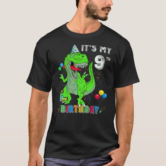 Het is mijn 9de verjaardag, 9 jaar Dinosaur Rex Bd T-shirt (Voorkant)