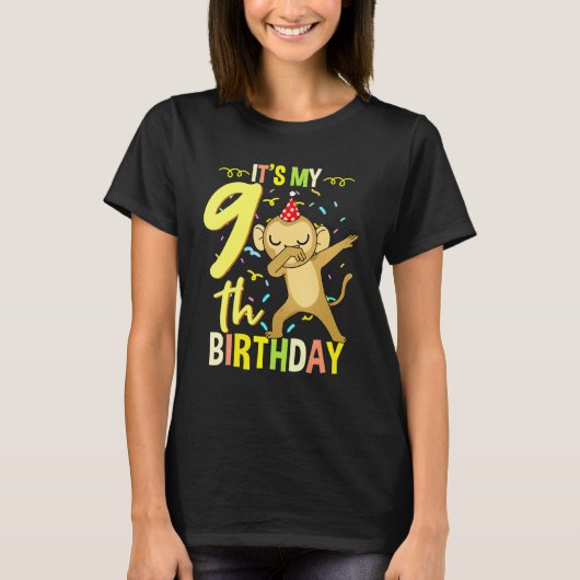 Het is mijn 9de verjaardag Dabbing Monkey T-shirt (Voorkant)
