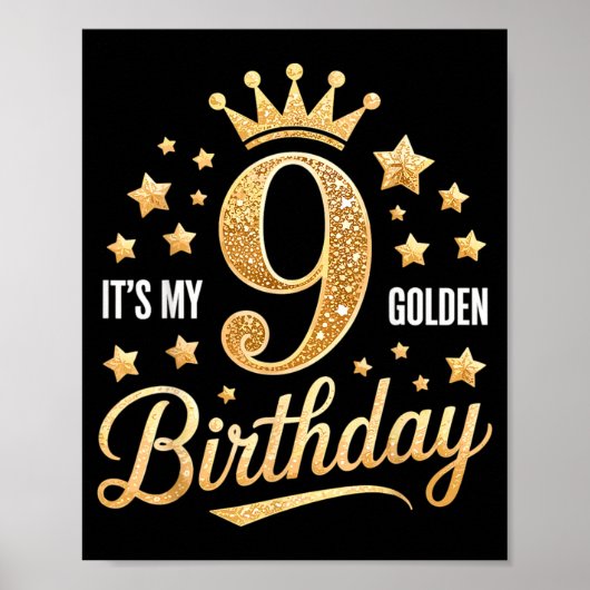 Het is mijn 9e gouden verjaardag 9 jaar oude verja poster (Voorkant)