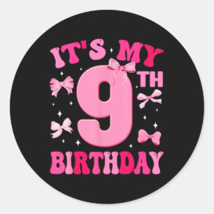 Het is mijn 9e verjaardag meisje Coquette Bow 9 ja Ronde Sticker