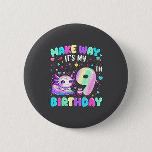 Het is mijn 9e verjaardag Meisje Schattige Axolotl Ronde Button 5,7 Cm