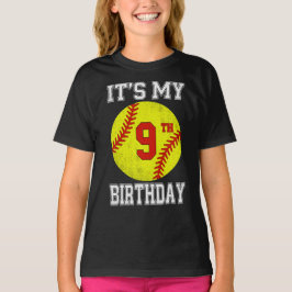 Het is mijn 9e verjaardag Meisje Softbal 9 Jaar Ou T-shirt