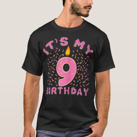 Het is mijn 9e verjaardag meisjes 9 jaar oud donut t-shirt (Voorkant)