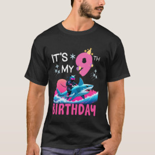 Het is mijn 9e verjaardag Ninja Kat Riding Haai 9 T-shirt
