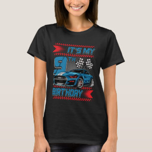Het is mijn 9e verjaardag raceauto feest outfit 9 t-shirt